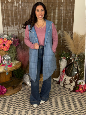 Soft Denim Hooded Vest (Small - 3X)