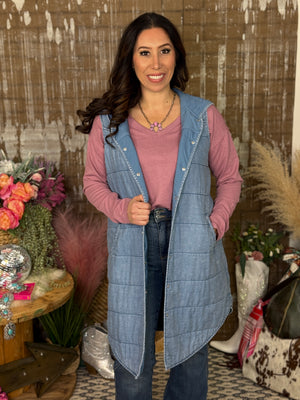 Soft Denim Hooded Vest (Small - 3X)