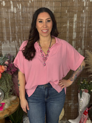 Short Sleeve Airflow Top  - Baby Pink (Small - 2X)