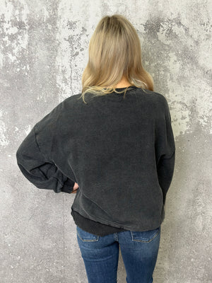 Vintage Wash Black Happy Sweatshirt (Small - 3X)