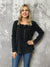 Vintage Wash Henley Top with Button and Lace Detail - Black  (Small - 3X)