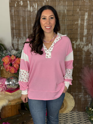 Soft Ribbed Blush and Floral Top
