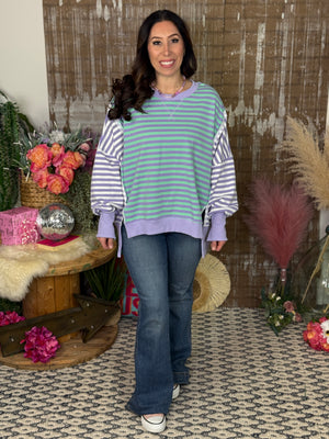 Purple/Green Stripe Sweatshirt