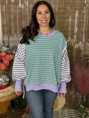 Purple/Green Stripe Sweatshirt