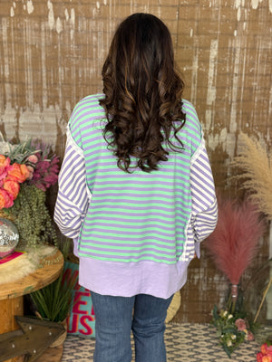 Purple/Green Stripe Sweatshirt
