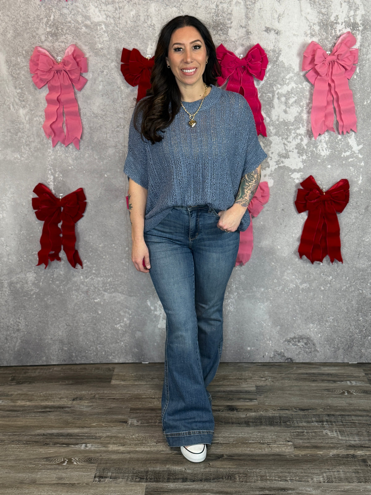 Short Sleeve Dusty Blue Knit  - (Small - 3X)