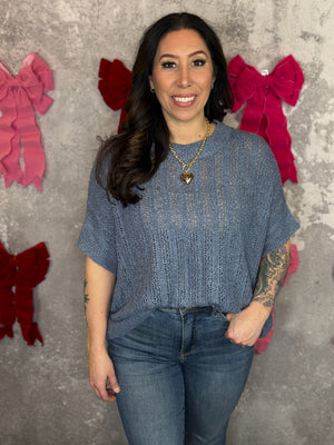 Short Sleeve Dusty Blue Knit  - (Small - 3X)