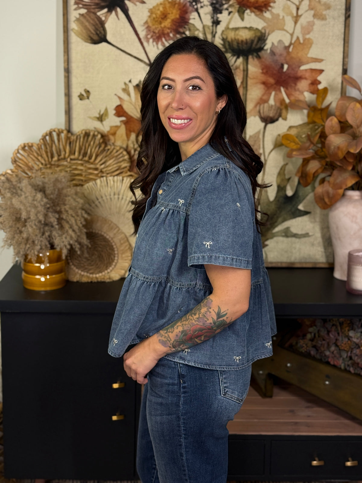 Denim Bow Top
