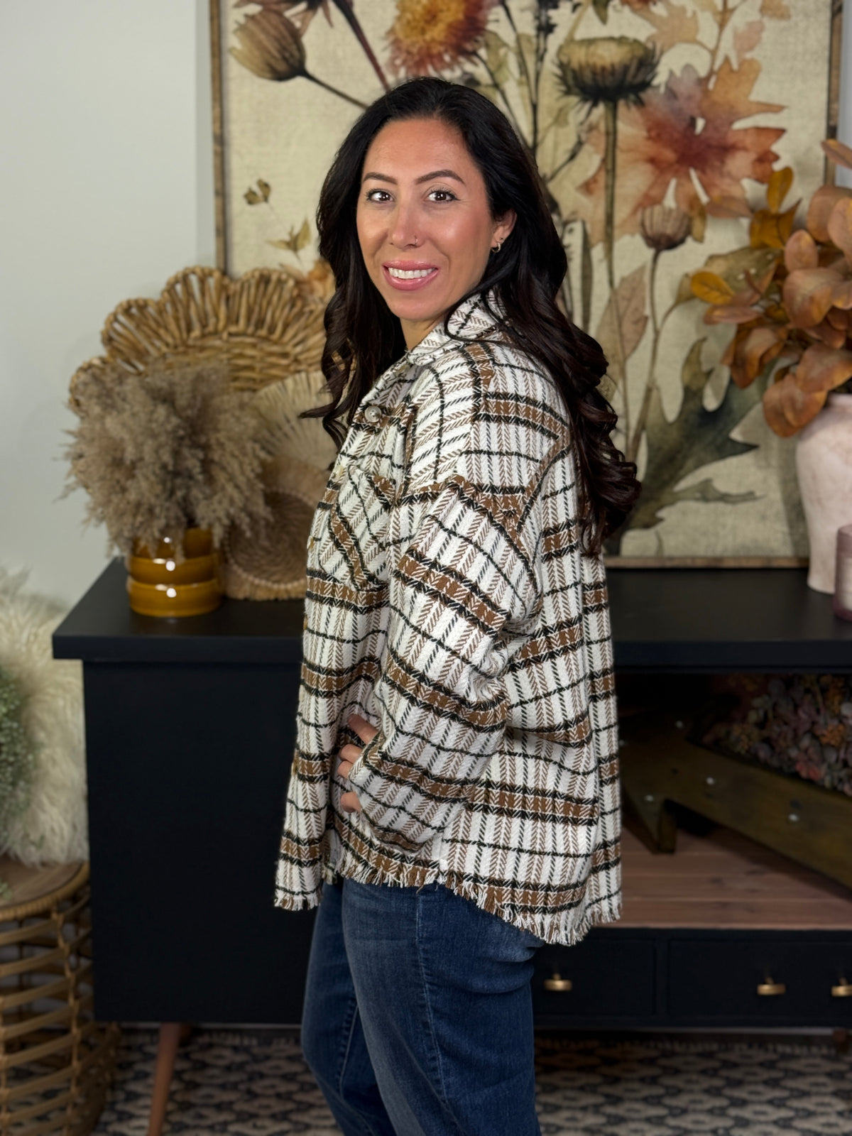 White Brown Plaid Shacket (Small - 3X)