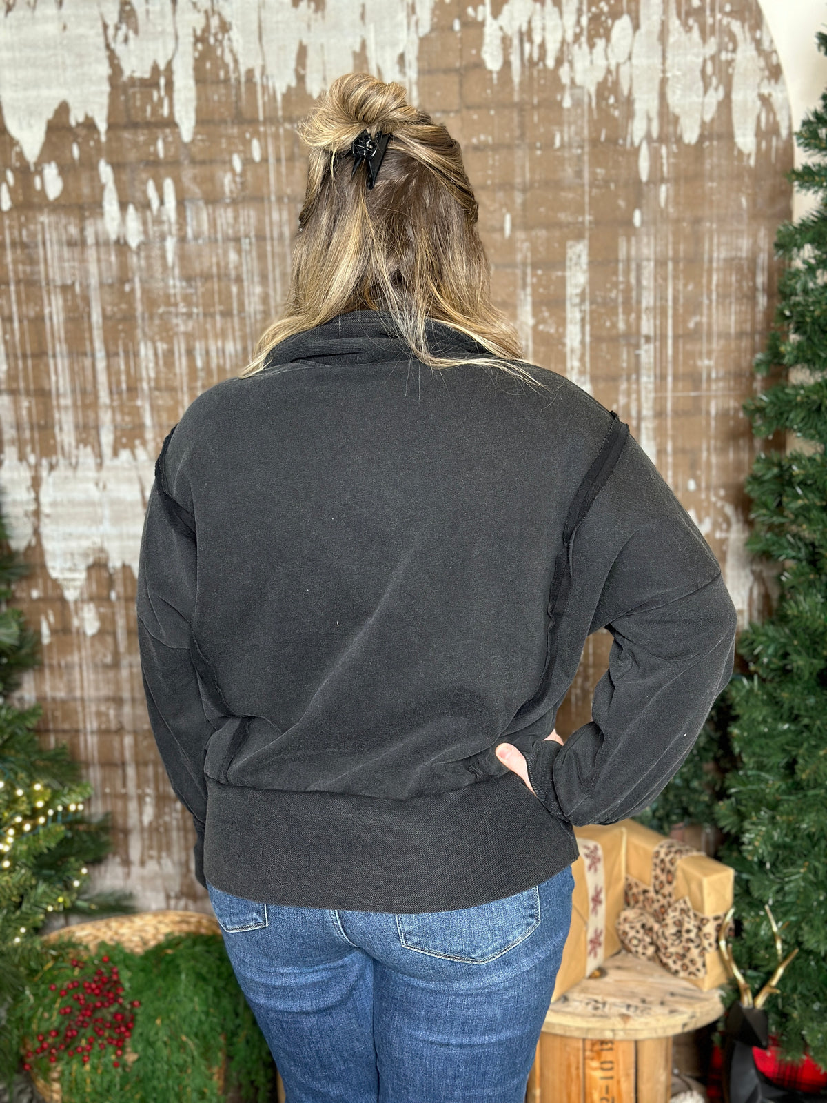 Black Mineral Wash Collared Sweatshirt  (Small - 3X)