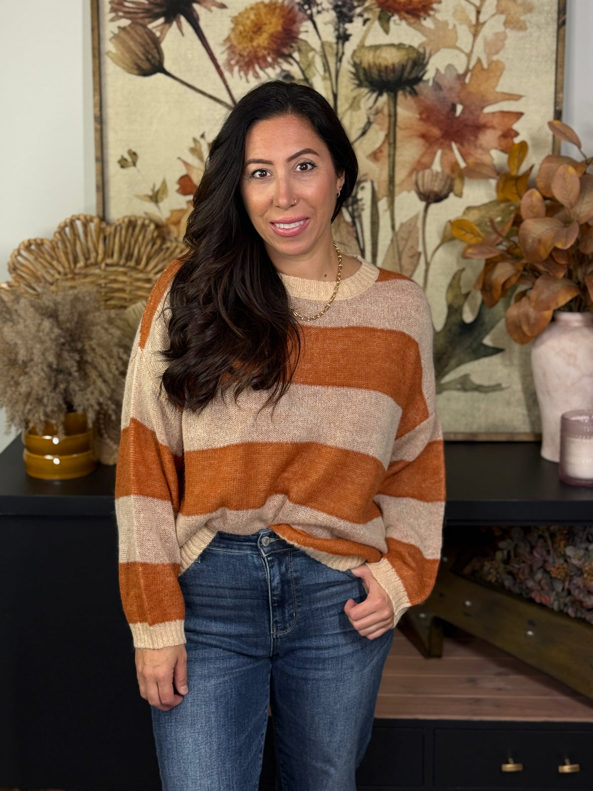 Lightweight Camel/Ivory Stripe Sweater