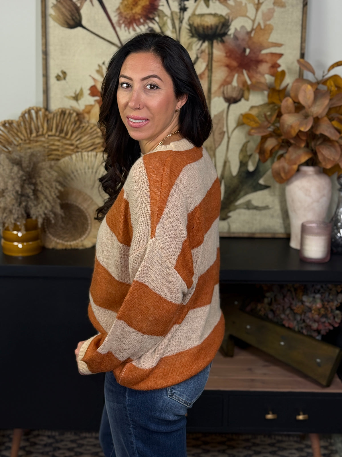 Lightweight Camel/Ivory Stripe Sweater