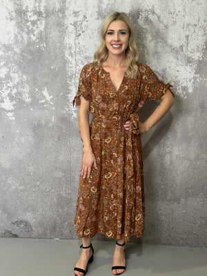 Fall for Me Floral Dress - Brown - Small - 3X