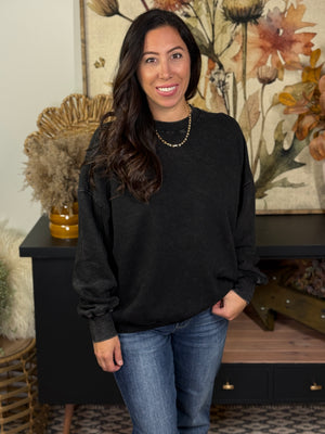 Fleece Lined Crewneck - Black