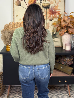 Denim Collared Sweater - Olive (Small - 2X)