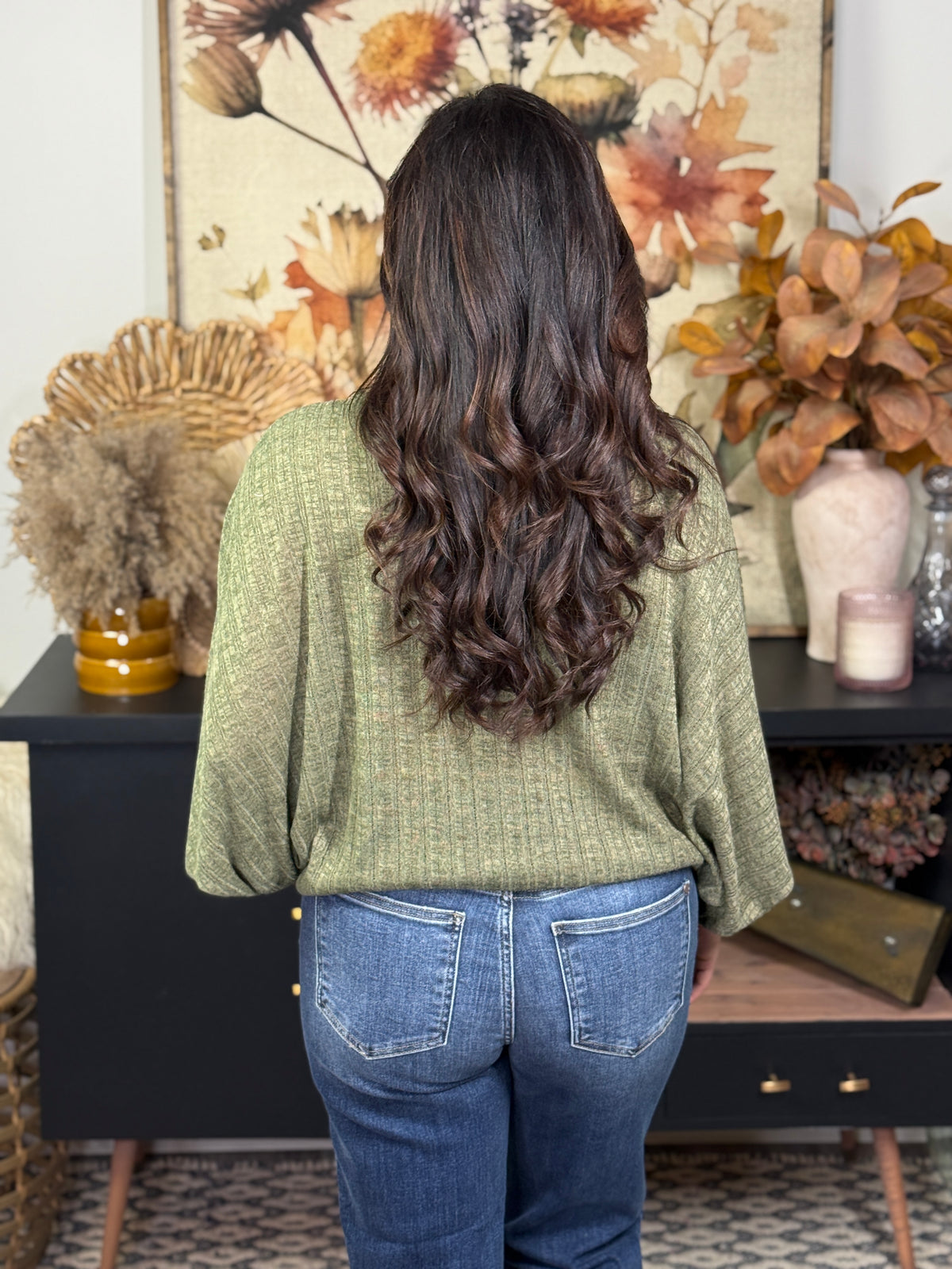 Flowy Olive Dolman Knit Top