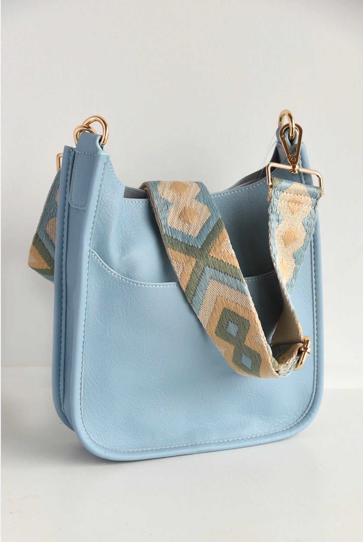 Spring Crossbody Bag with Statement Strap - Blue