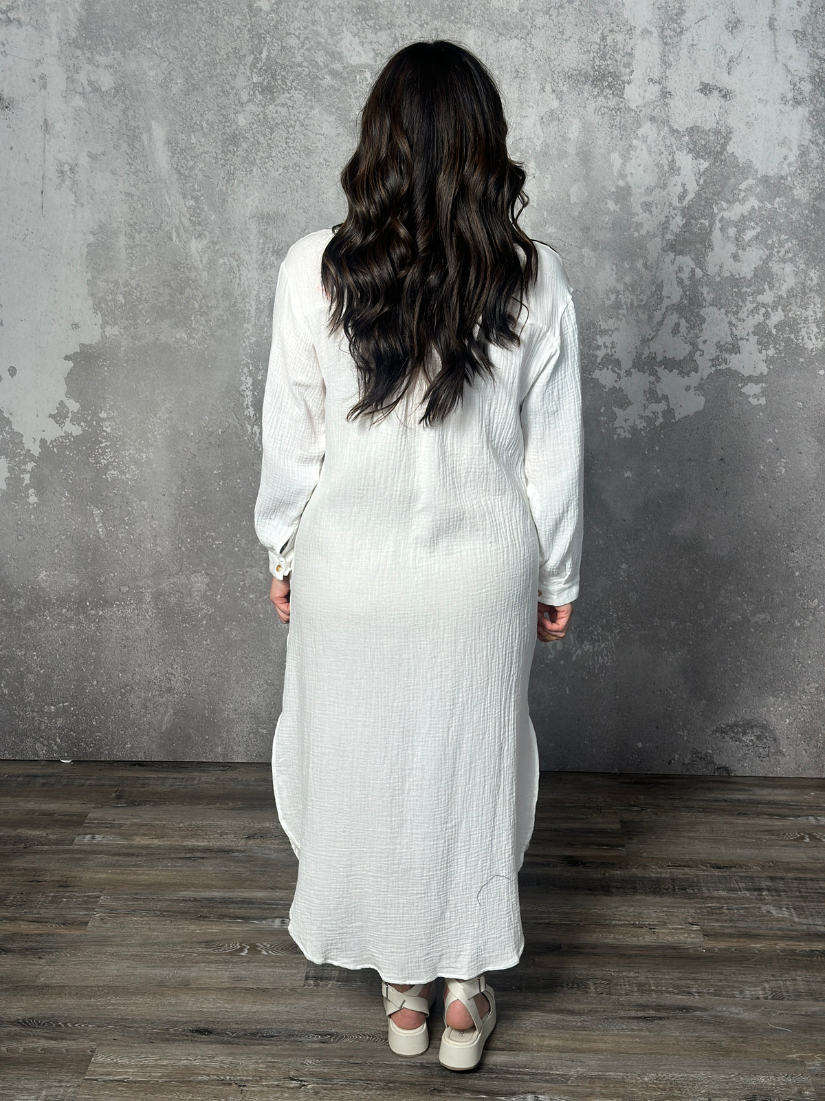 Gauze Button Up Dress/Duster - White