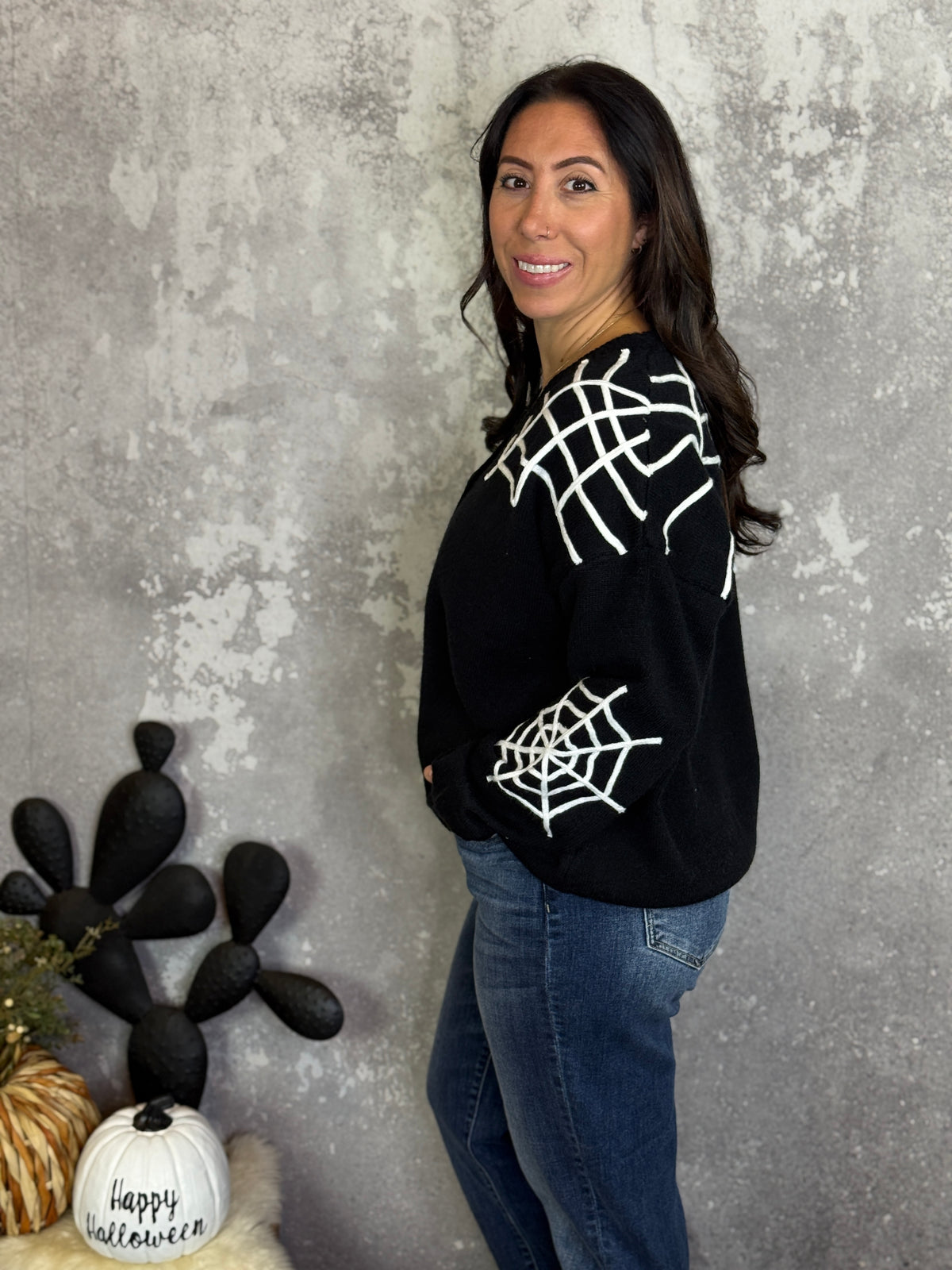 Spider Web Button Up Cardigan Sweater
