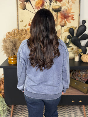Blue Washed Embroidered Horse Sweatshirt with Studs
