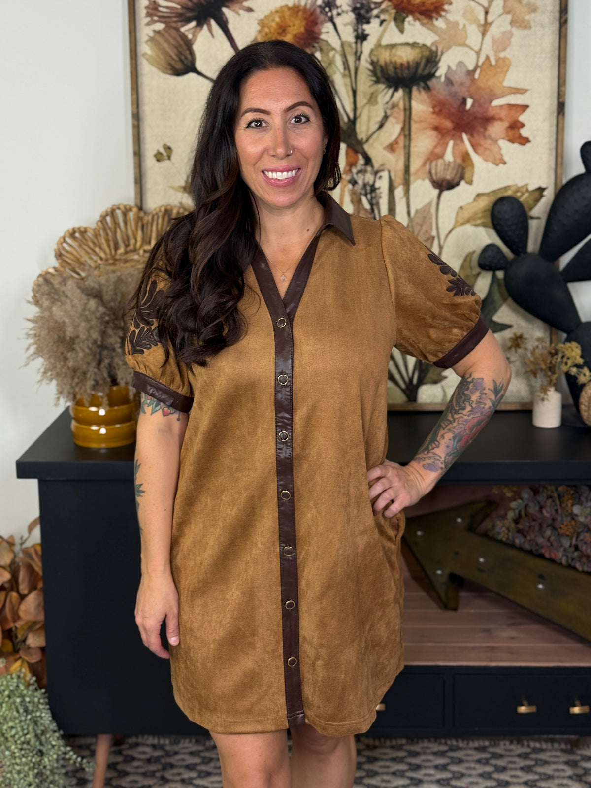 Faux Suede and Leather Dress