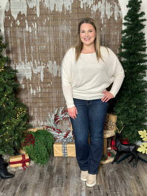 Ribbed Dolman Long Sleeve - Cream  (Small - 3X)