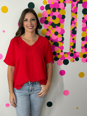 The Alia Airflow V-neck Top - Ruby