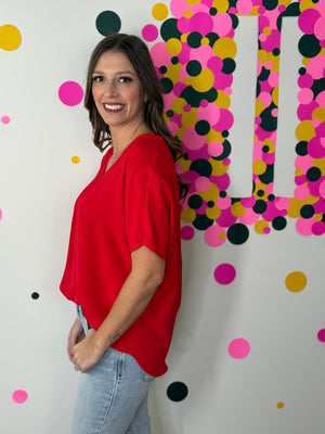 The Alia Airflow V-neck Top - Ruby