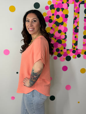 The Alia Airflow V-neck Top - Coral