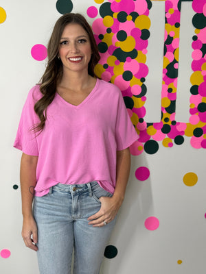 The Alia Airflow V-neck Top - Candy Pink