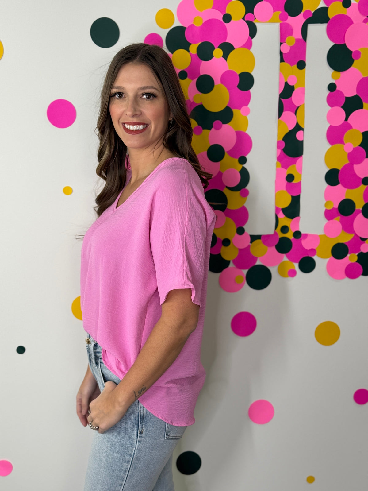 The Alia Airflow V-neck Top - Candy Pink