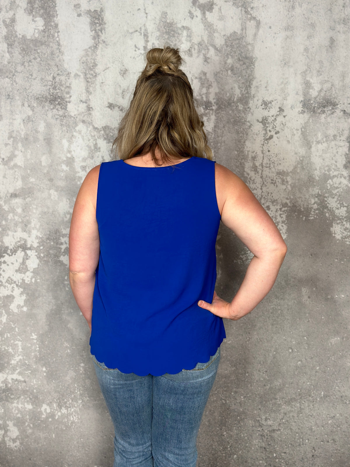 Summer Scalloped Tank  - Blue