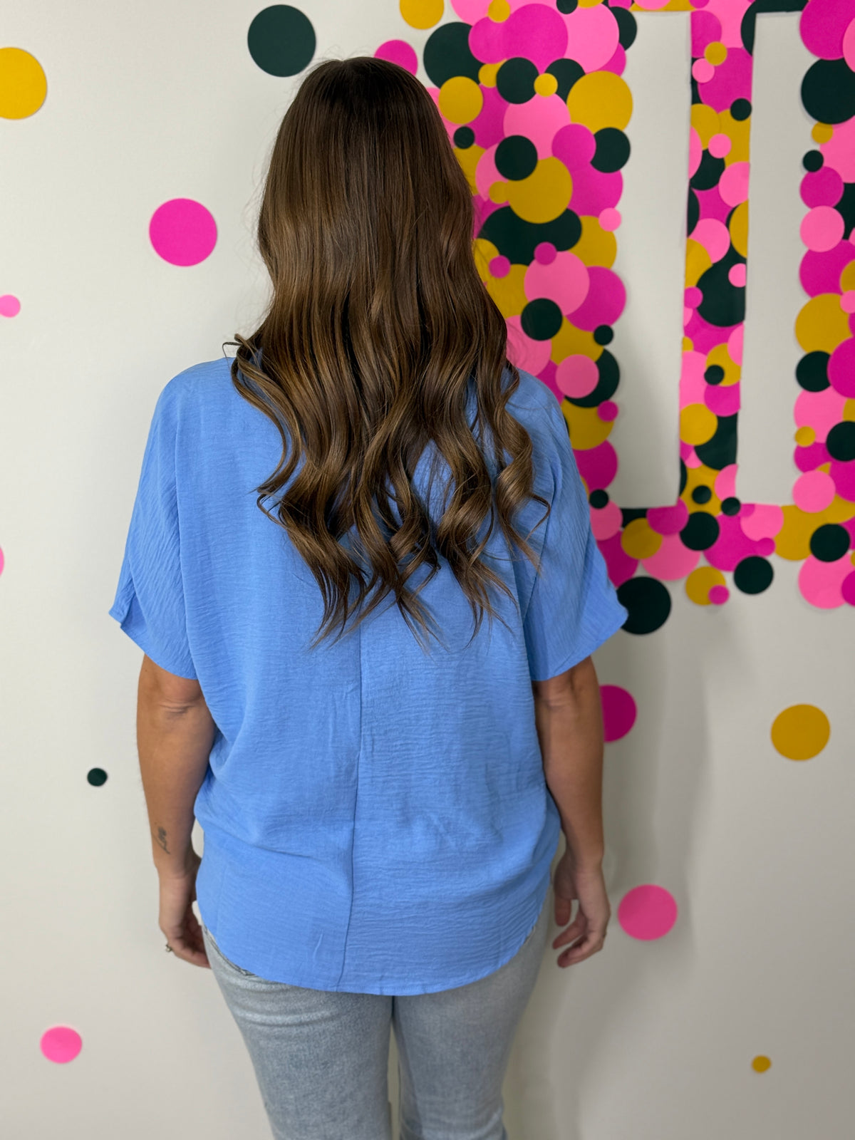 The Alia Airflow V-neck Top - Cornflower Blue