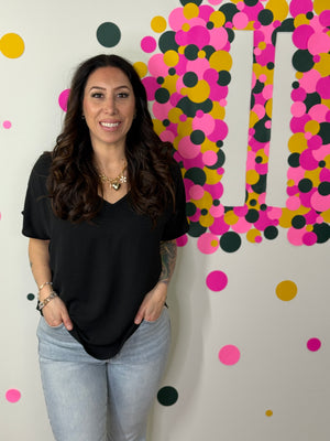 The Alia Airflow V-neck Top - Black