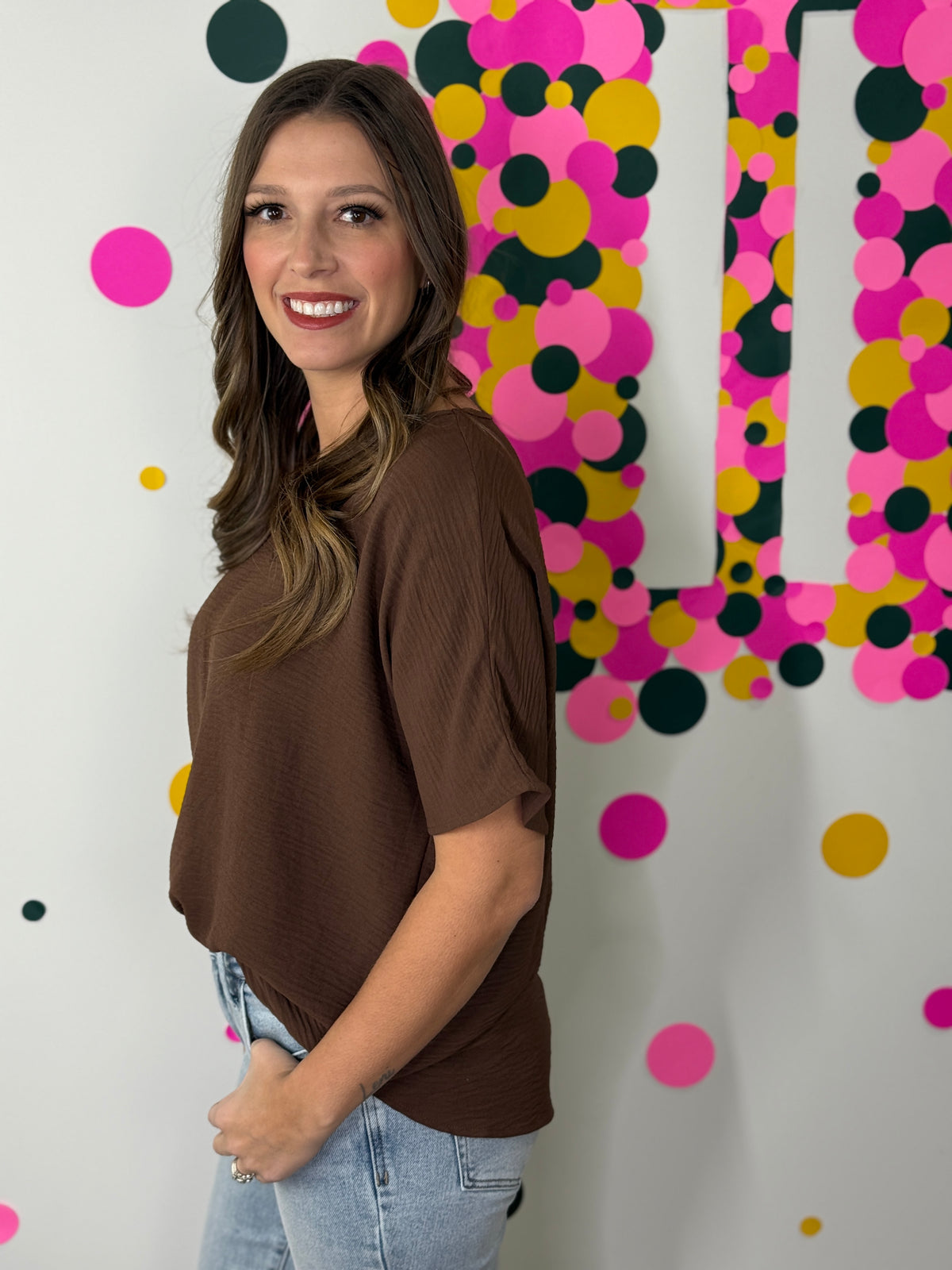 The Alia Airflow V-neck Top - Brown