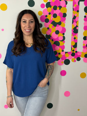 The Alia Airflow V-neck Top - Light Navy