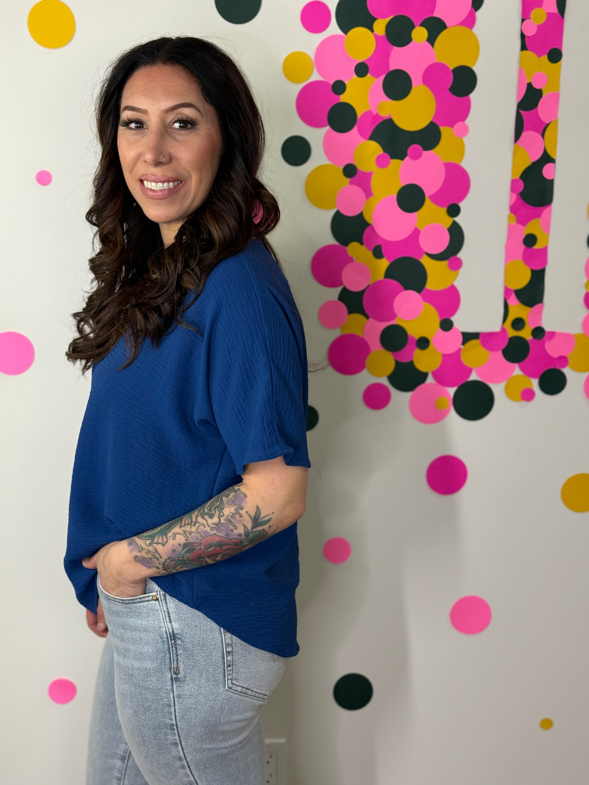 The Alia Airflow V-neck Top - Light Navy