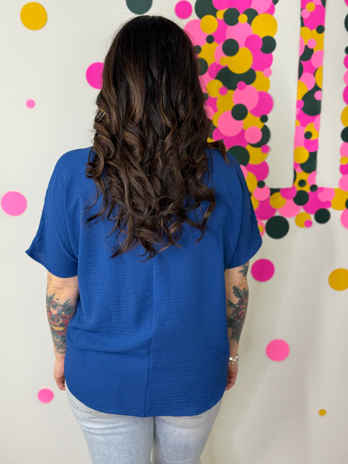 The Alia Airflow V-neck Top - Light Navy