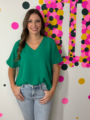 The Alia Airflow V-neck Top - Kelly Green