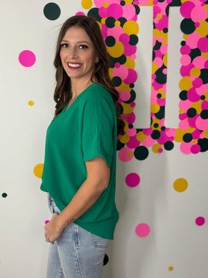 The Alia Airflow V-neck Top - Kelly Green