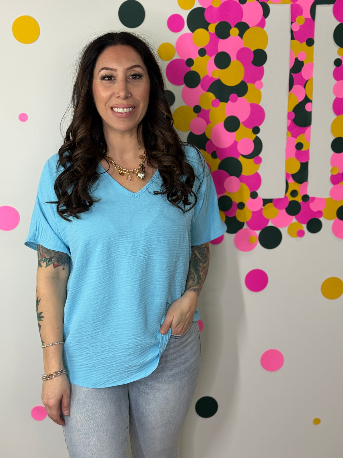 The Alia Airflow V-neck Top - Sky Blue