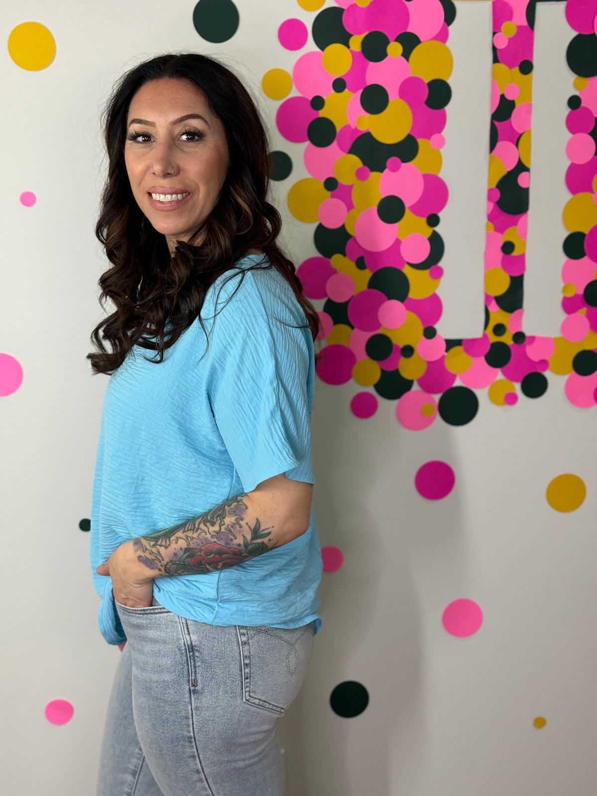 The Alia Airflow V-neck Top - Sky Blue