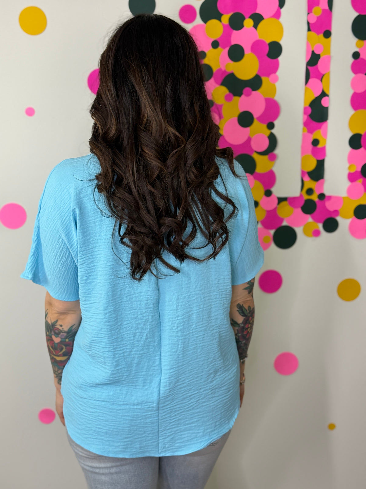 The Alia Airflow V-neck Top - Sky Blue