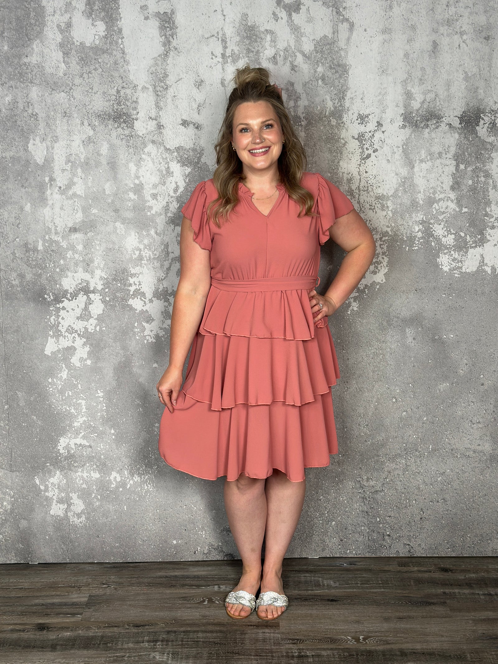 Dark Coral Tiered Ruffle Dress (Small - 3X) - FINAL SALE
