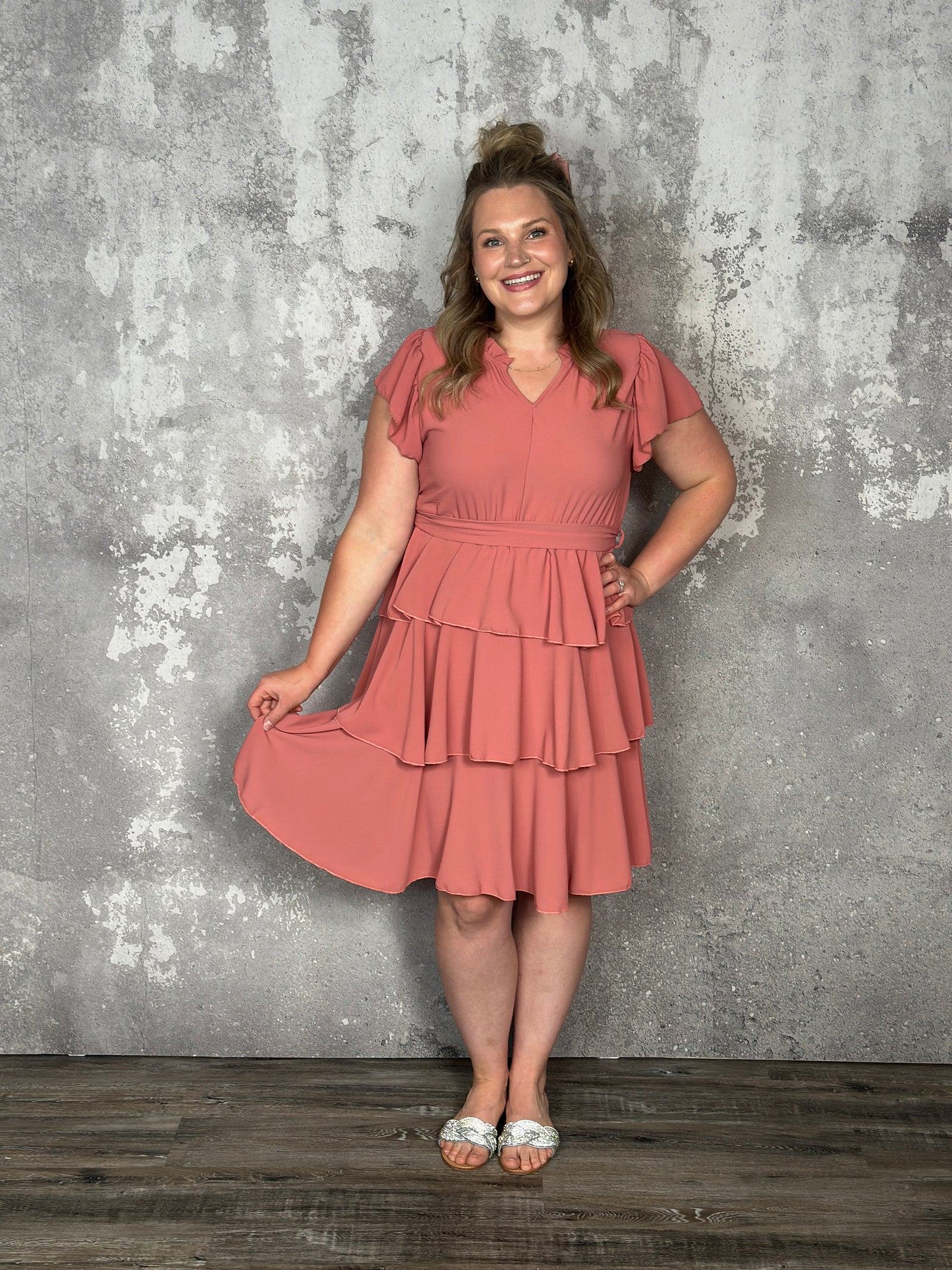 Dark Coral Tiered Ruffle Dress (Small - 3X) - FINAL SALE