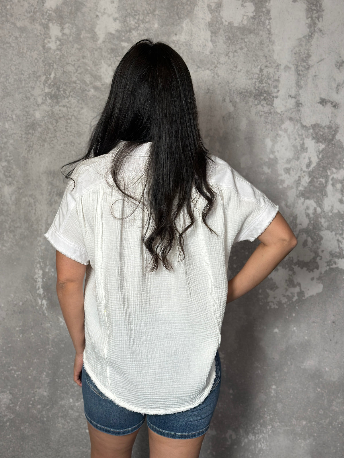 White Gauze Button Up Tee