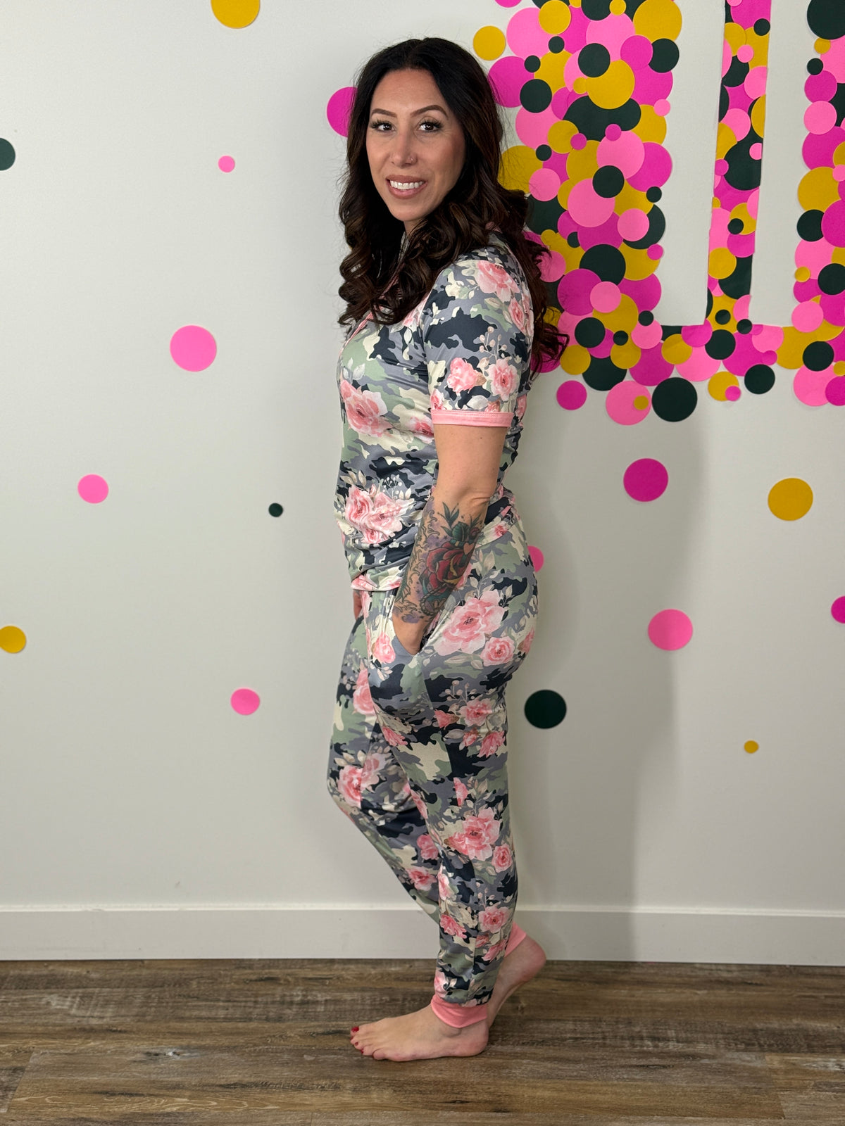 Buttery Shirley Short Sleeve Lounge Sets - Camo Floral - (Small - 3X)