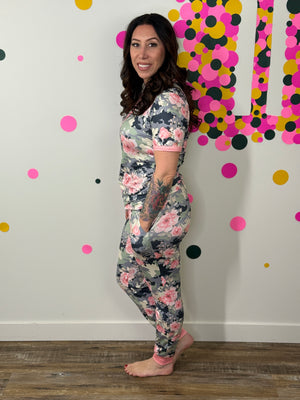 Buttery Shirley Short Sleeve Lounge Sets - Camo Floral - (Small - 3X)