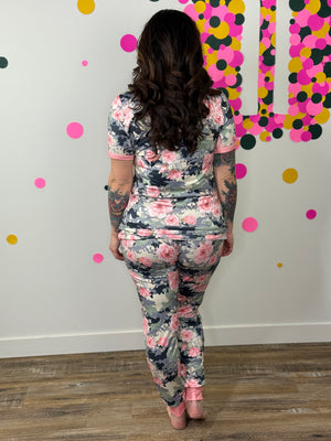 Buttery Shirley Short Sleeve Lounge Sets - Camo Floral - (Small - 3X)