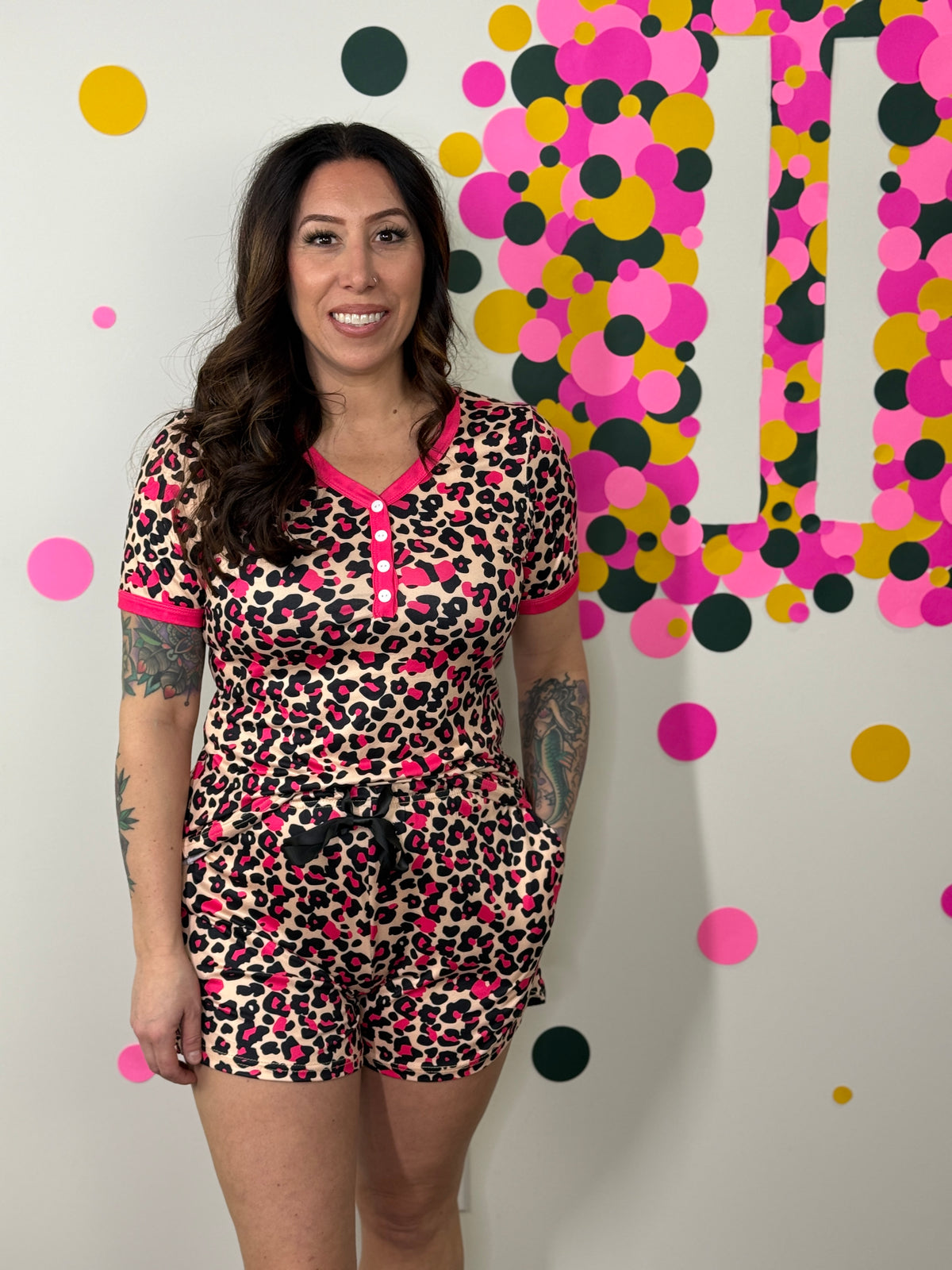 Buttery Shirley Lounge Short Set - Leopard Fuchsia  (S - 3X)